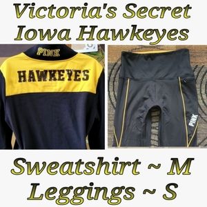 VS PINK Iowa Hawkeyes Outfit Bling Sequin Sweatshirt Black & Yellow Leggings S M